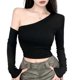 thumbnail image 1 of Women's Off Shoulder Long Sleeve T-Shirt Polyester Fabric Slim Fit Solid Color Crop Top for Parties and Fashion Event Yellow XL, 1 of 4