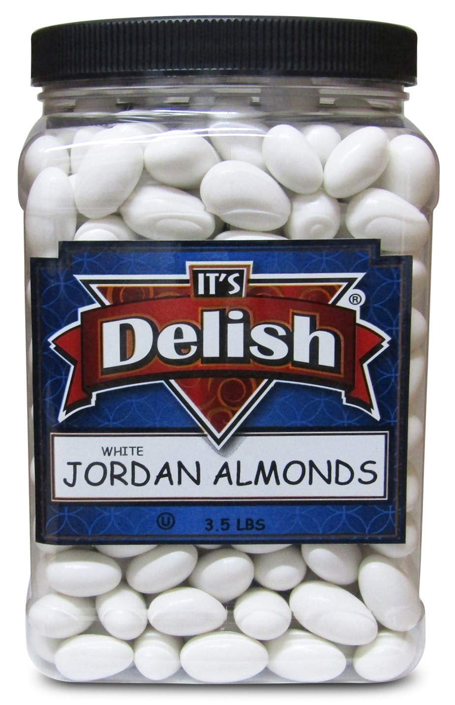 Sugar Free White Jordan Almonds by Its Delish, 3.5 Lbs Jumbo Container  Candied Almond Nut with Hard Candy Coating  No Sugar Added  Bulk Wedding Favors and Party Buffets - Vegan & Kosher