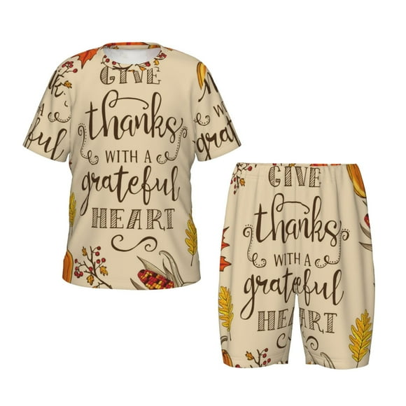 Fotbe Thanksgiving With A Grateful Heart Pijama Estampada de 2 Piezas para Niños – Ropa de Dormir de Manga Corta Cómoda para Niños y Niñas, Camiseta y Shorts de Algodón-4X-Large