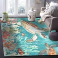 thumbnail image 5 of Area Rugs Indoor Non-Slip Rectangle Rug 2x3 Ft Teal Sea Turtle Retro Ocean Fish Seashell Coral Nautical Rug Rubber Backing Floor Mats Non Shedding Home Decor Carpet for Entryway Living Room, 5 of 8