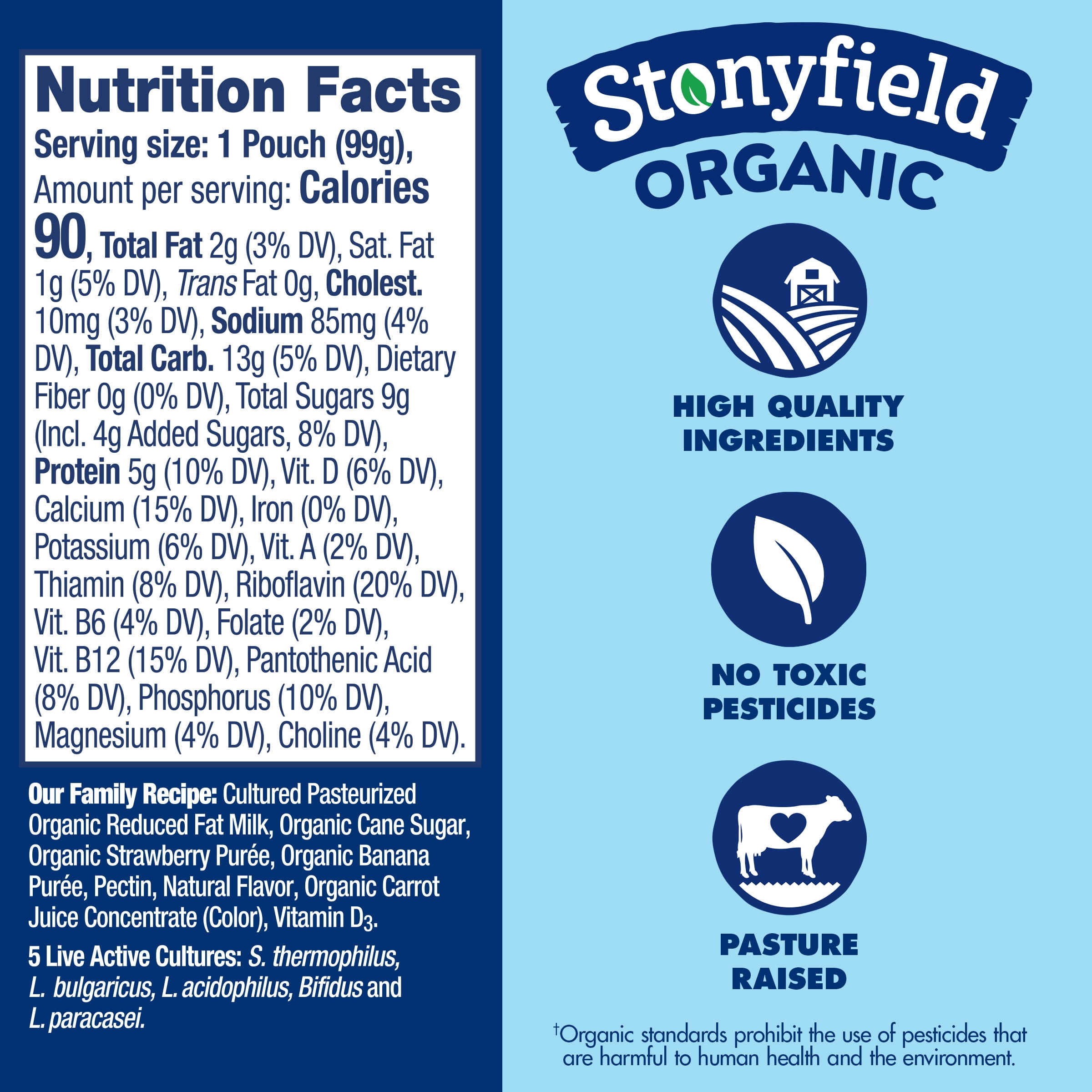 Stonyfield Organic Kids Lowfat Yogurt Pouch, Strawberry Banana, 3.5 oz.