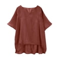 thumbnail image 5 of Summer Tops for Women 2026 Short Sleeve Crew Neck Linen Cotton Shirts Plus Size Gauze Casual Dressy Blouse, Brown M, 5 of 6