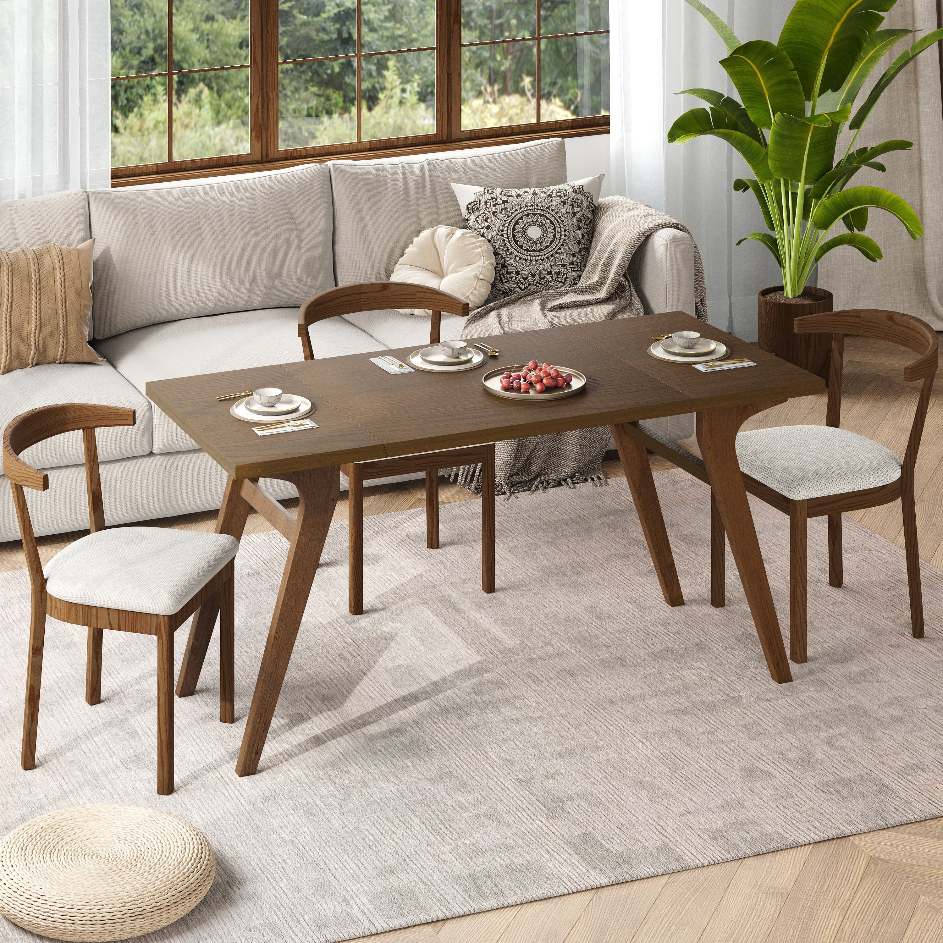 Aukfa 59.5" Rectangle Lift Top Expandable Dining Table,2-in-1 Convertible Solid Wood Dining Table,Walnut