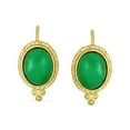 thumbnail image 2 of Bling Jewelry Womens GreenJade Cable Edge Oval Gemstone Drop Earrings Gold Plated .925 Silver, 2 of 4