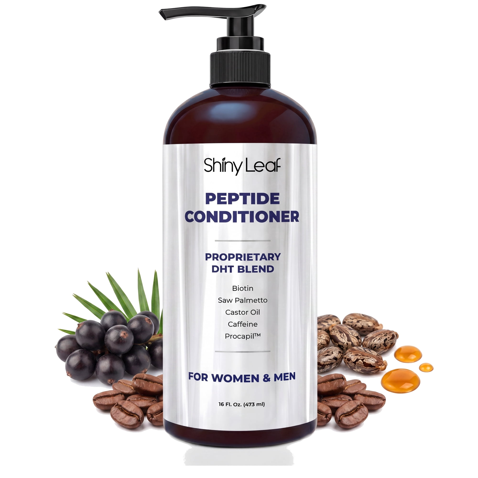 Shiny Leaf Peptide Conditioner for Thinning Hair, Biotin & Caffeine, 16 oz | Peptide conditioner with biotin, caffeine, saw palmetto, shea butter and castor oil. Color safe, made in USA