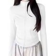 thumbnail image 2 of Slim Fit Sun Jackets for Women UPF 50+ UV Protection Full Zip Shirts Yoga Athletic Long Sleeve Track Jacket White, Size M, 2 of 4