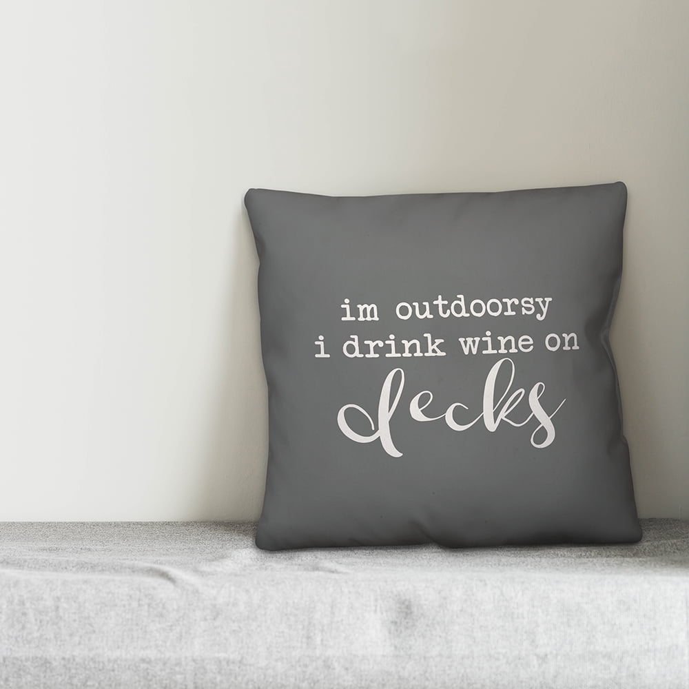 Creative Products Drink Wine on Decks Grey and White 16x16 Indoor / Outdoor Pillow