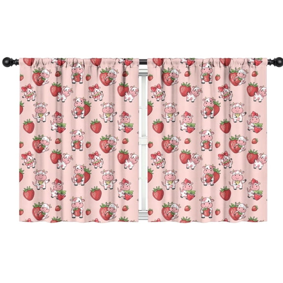Blackout Kids Curtains,Pink Cow Strawberry Pattern Childrens Insulated Curtains Set Of 2,Bedroom Essentials,Toddler Room Decor 42x54in(106x137cm)