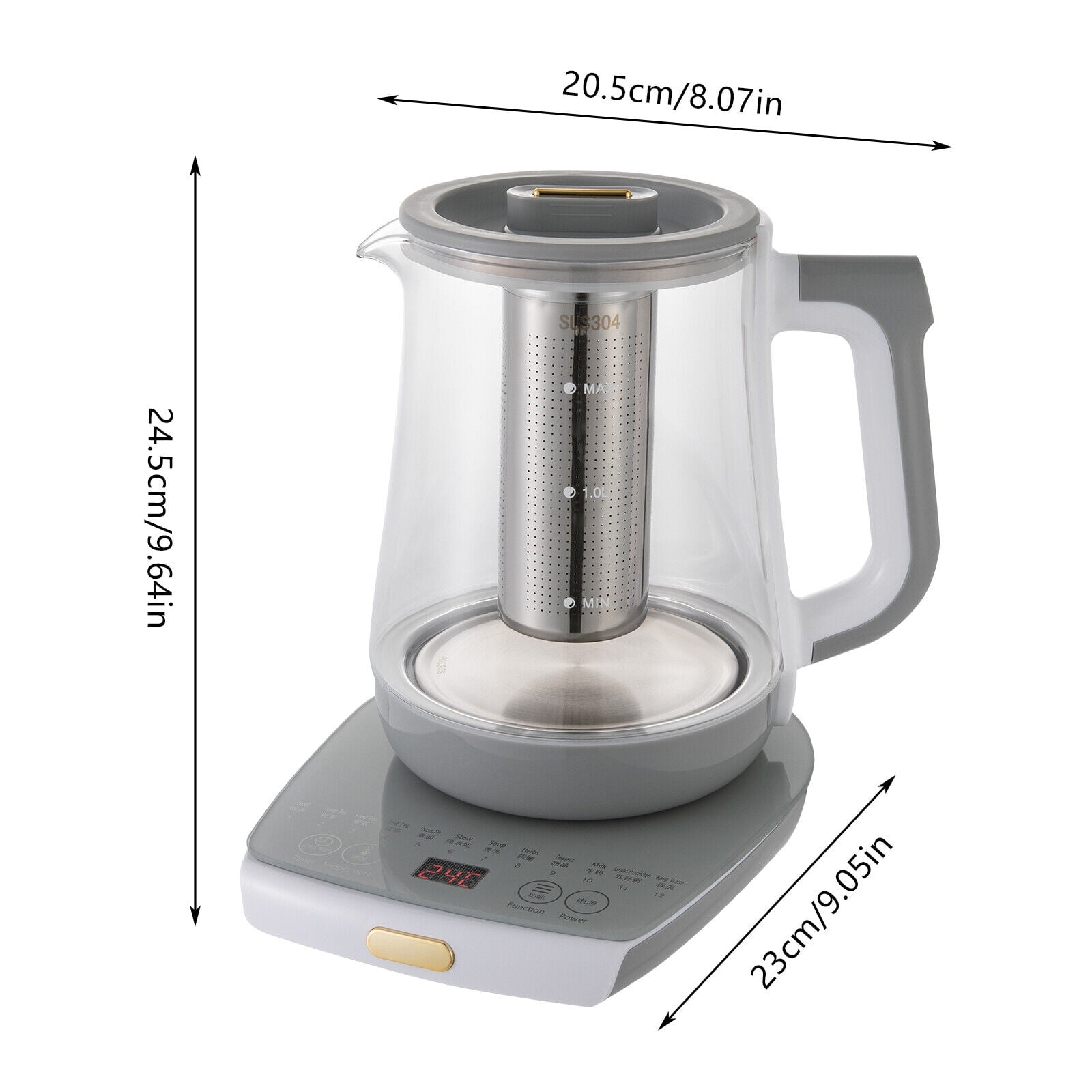 1.8L/0.48gal 800W Electric Kettle Glass Water Boiler Fast Boiling Tea Kettle Stainless Steel 40-90°C/104-194°F