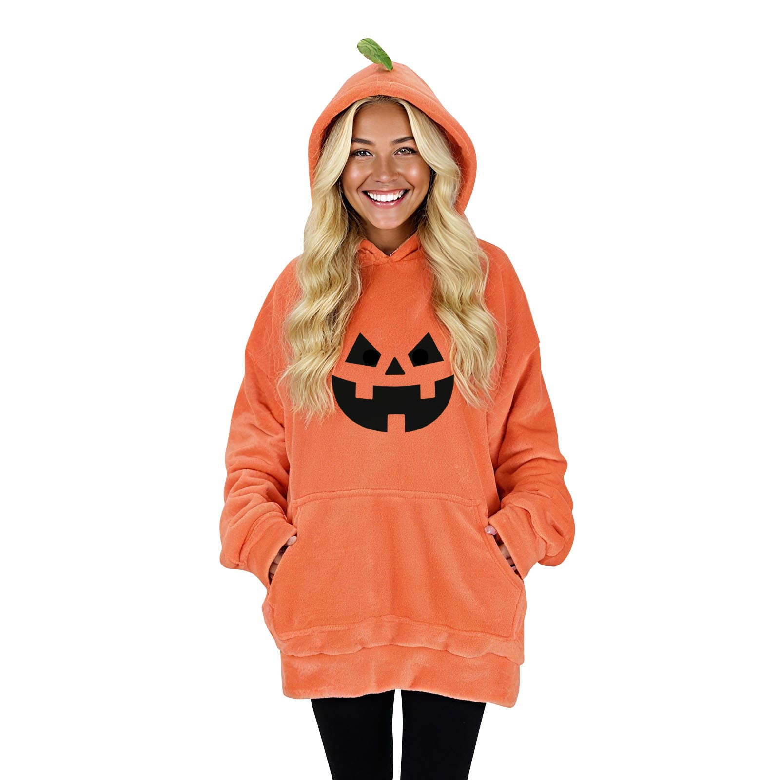Riecok Plushible Wearable Blanket Hoodie Flannel Oversized Long Sleeve Pumpkin Sweatshirt with Pocket Cozy Soft Holiday Gifts
