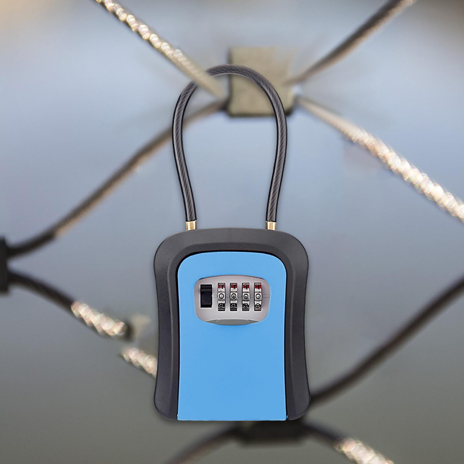 Colaxi Box Key Security Box with 4 Digit Combination Steel Cable Shackle Weatherproof Portable for Door Knob or Car Durable Blue