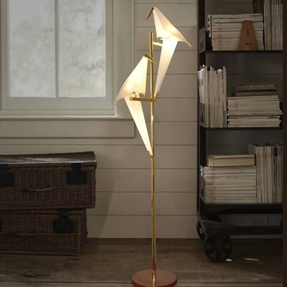 FINE MAKER Paper Crane Floor Lamp, Gold Finish