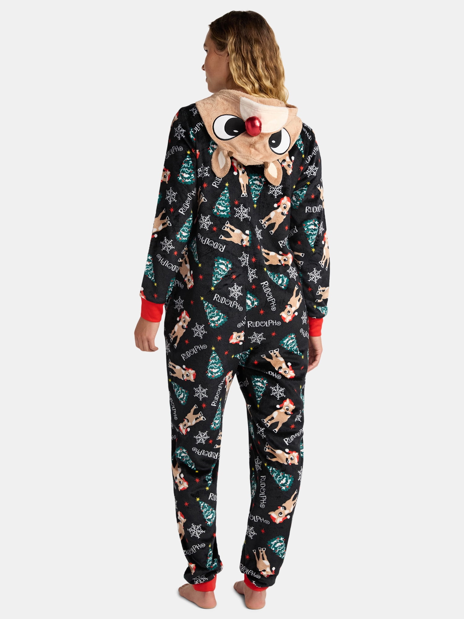 Rudolph Women's and Women's Plus Super Minky Union Suit Pajamas with Hood, Sizes XS-3X
