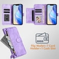 thumbnail image 3 of Multi-Functional Wallet Case for iPhone 14, Card Slots Retro PU Leather Shockproof Flip Cover with Card Slots Zipper Pocket Kickstand Magnetic Wrist Strap & Shoulder Strap - Purple, 3 of 15