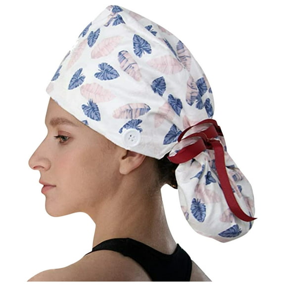 2PCS Scrub Cap With Buttons Bouffant Hat Sweatband for Womens and Mens