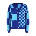 thumbnail image 5 of Lolmot Women's Plaid Color Block V-Neck Button Long Sleeve Open Front Knit Cardigan Sweater Outerwear Casual Lightweight Soft England Style Knitwear Tops, 5 of 5