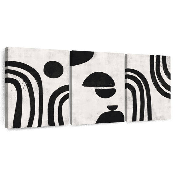 Elephant Stock Simple Abstract Wall Art - Horizontal Multi Panel Canvas - Lobby Wall Decor - Abstract Multi Panel - Black And White Decor - 26" x 12"