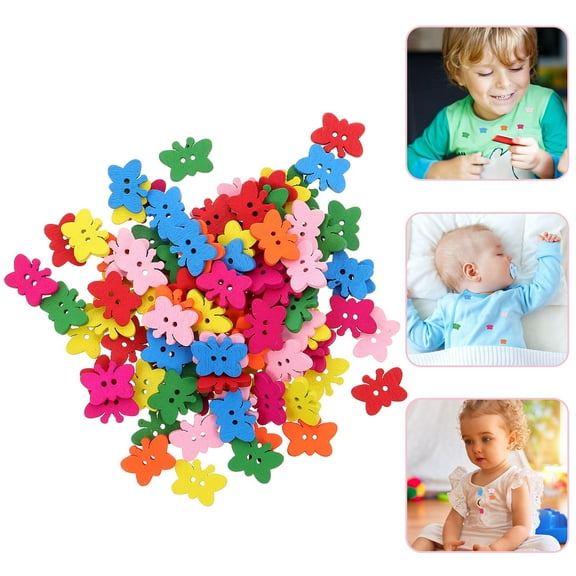 WHAMVOX Adorable Wooden Butterflies Buttons for Clothes Use Assorted Color Smooth Surface Durability 100pcs