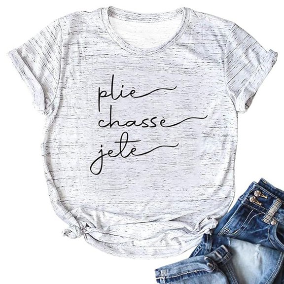 Women Casual Printed Short Sleeve Round Neck T-Shirt Top Summer Basic TeeWhiteXL