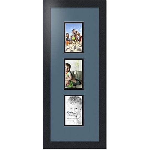 collage photo frame double mat with 3 - 3x5 openings with black frame and dutch blue mat.