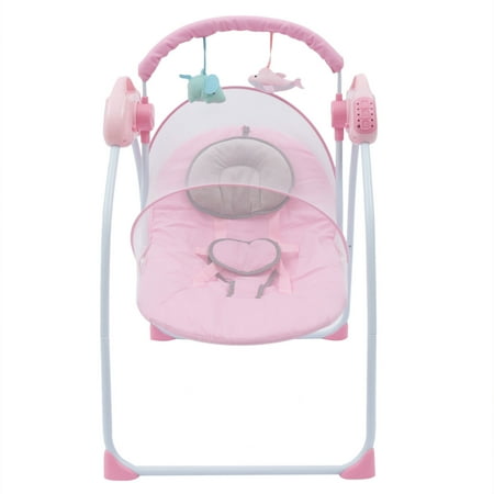 SLLINGLUO Baby Swings for Infants  Bluetooth Infant Swing with Music and Toys  Simple Fold Portable Baby Swing with 3-Point Harness  Pink