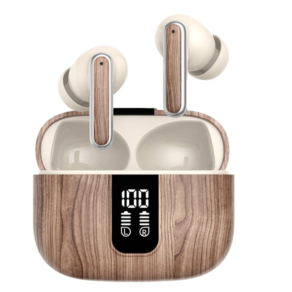 VYBZ PRO True Wireless Bluetooth In-Ear Headphones with ANC and LED Charging Case - WOODGRAIN