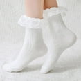thumbnail image 5 of CHEGUTA Crew Socks for Women Lace Ruffle Frilly Socks Cotton Cute Socks Thin Breathable Socks White, 5 of 6