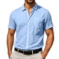 thumbnail image 6 of Men's Casual Linen T-Shirt Turndown Collar Solid Color Breathable Sports Top, 6 of 8