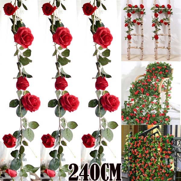 Leaves Wedding Party Silk Flowers Hanging Garland Artificial Rose Ivy Vine