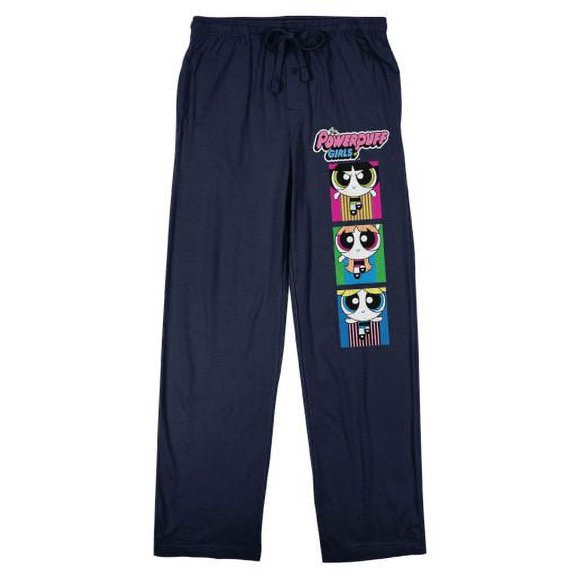 Powerpuff Girls Blossom Bubbles and Buttercup Men's Navy Graphic Sleep Pants-Medium