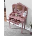 thumbnail image 4 of Pink Vanity Table and Stool Set, One PIX Makeup Vanity Table Dressing Table with Mirror, Wood Makeup Desk with 4 Drawers suitable for Bedroom, Makeup Room, 4 of 10