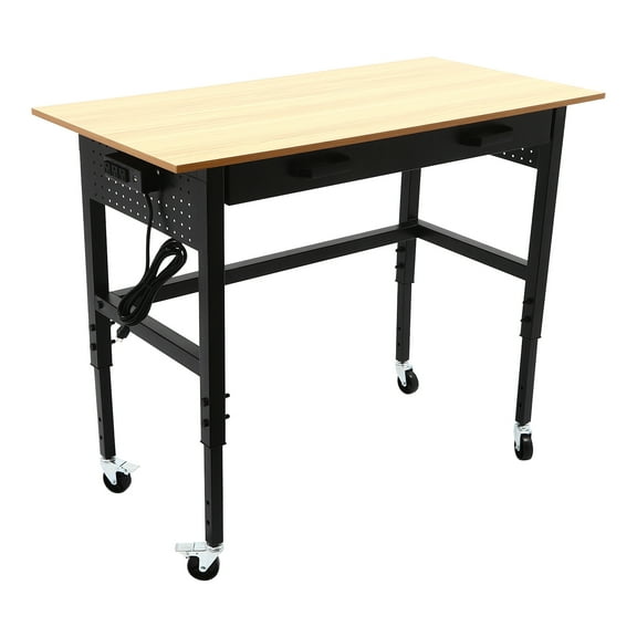 Adjustable Mobile Workbench with 4  Wheels, Height Adjustable, Modern Design, Sturdy Wood & Metal Construction for Office, Garage & Home Use