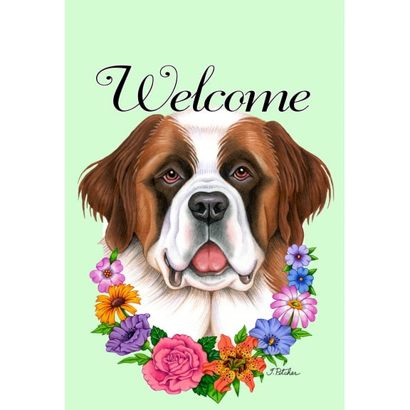 Saint Bernard - Best of Breed Welcome Flowers House Flags