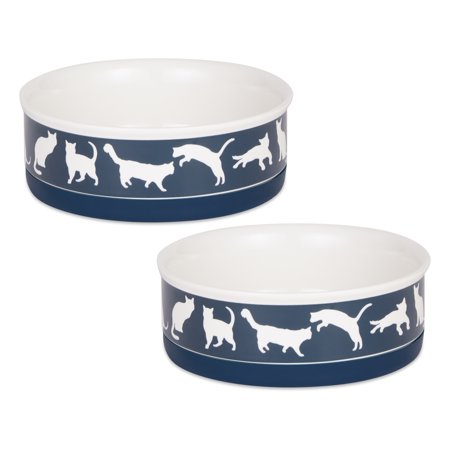UPC: 0072456144041 | Pet Bowl Cats Meow Navy Medium 6Dx2H (Set of 2)
