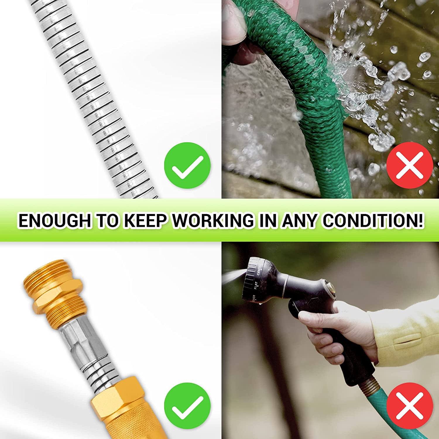 Stainless Steel Garden Hose - Flexible, Puncture & Rust Proof, No Kink, High Pressure, Collapsible 25FT