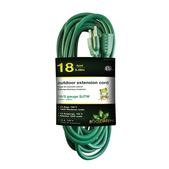 GoGreen Power GG-13718GN 16/3 18' Heavy Duty Extension Cord, Outdoor Extension Cord, Green, 18 Ft