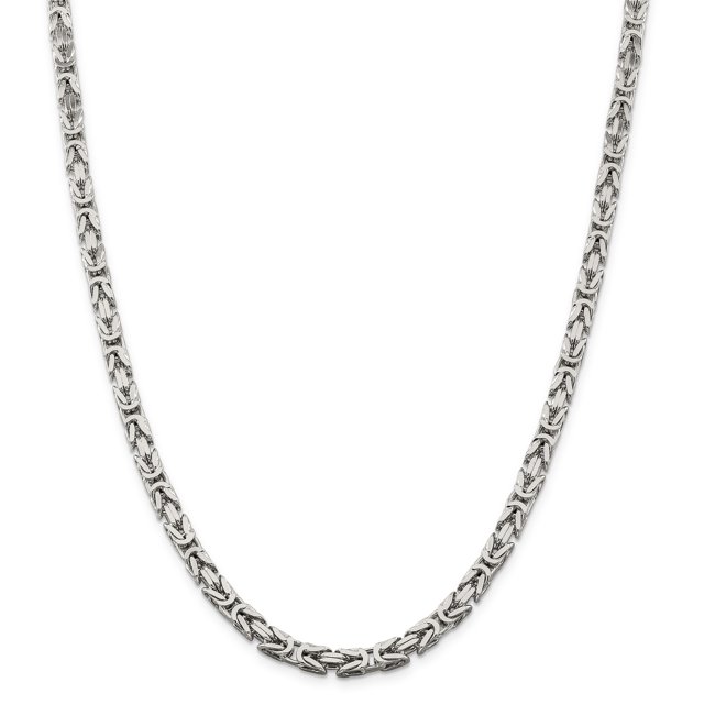 925 Sterling Silver 5mm Square Byzantine Chain 22 Inch