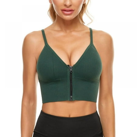 

Spdoo Women s Front Zip Push Up Bra Plus Size Ribbed Crop Top Yoga Soft Padded Sports Bra