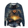 thumbnail image 3 of Uootdi Women's Halloween Witch Glow Book Sweatshirt - Crew Neck Long Sleeve Pullover, Casual Spooky Season Top, Trendy 3D Graphic Shirt, Versatile Fall Outwear Multicolor Women Top, 3 of 4