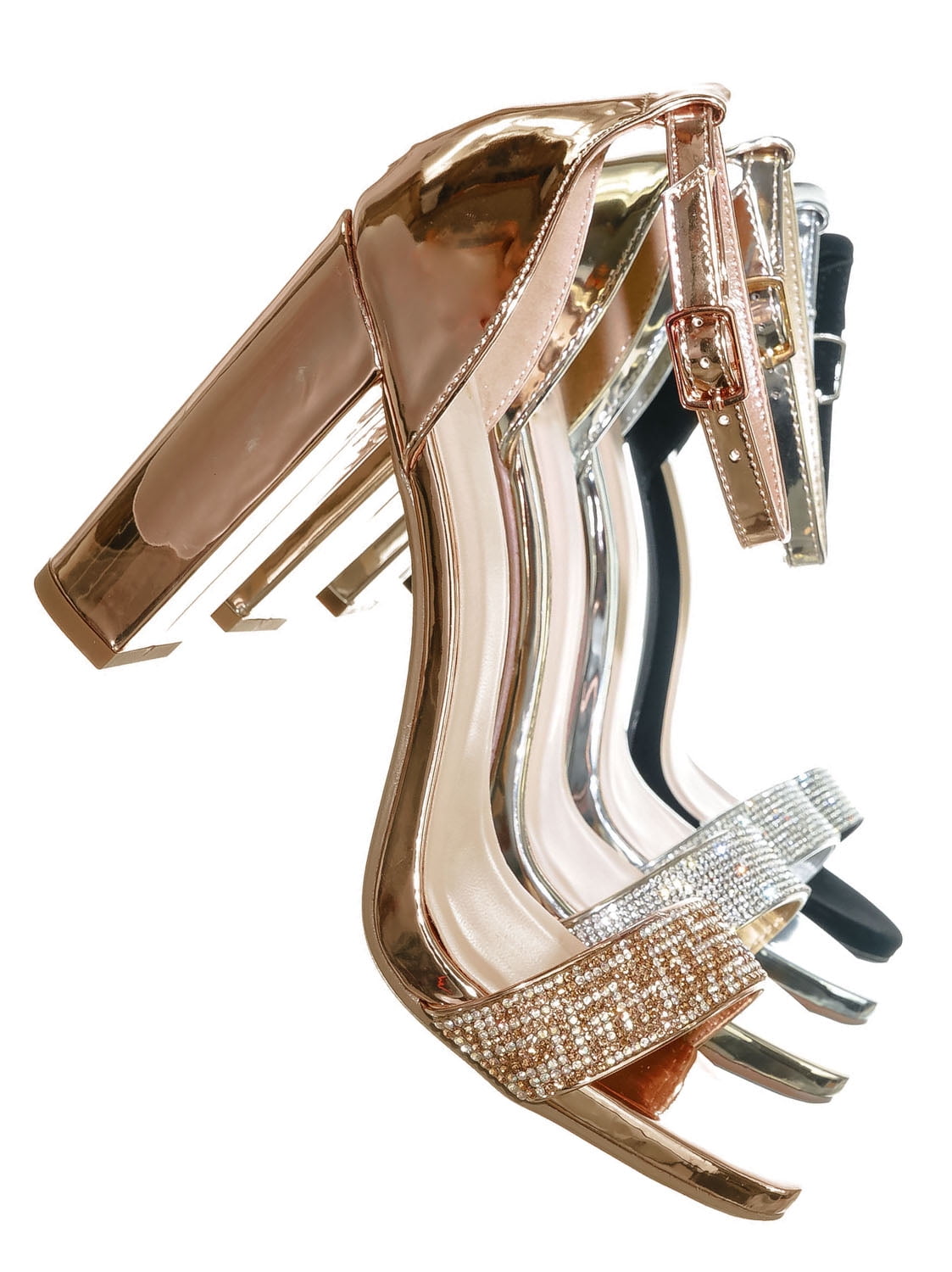 crystal block heel sandals with shimmering accents