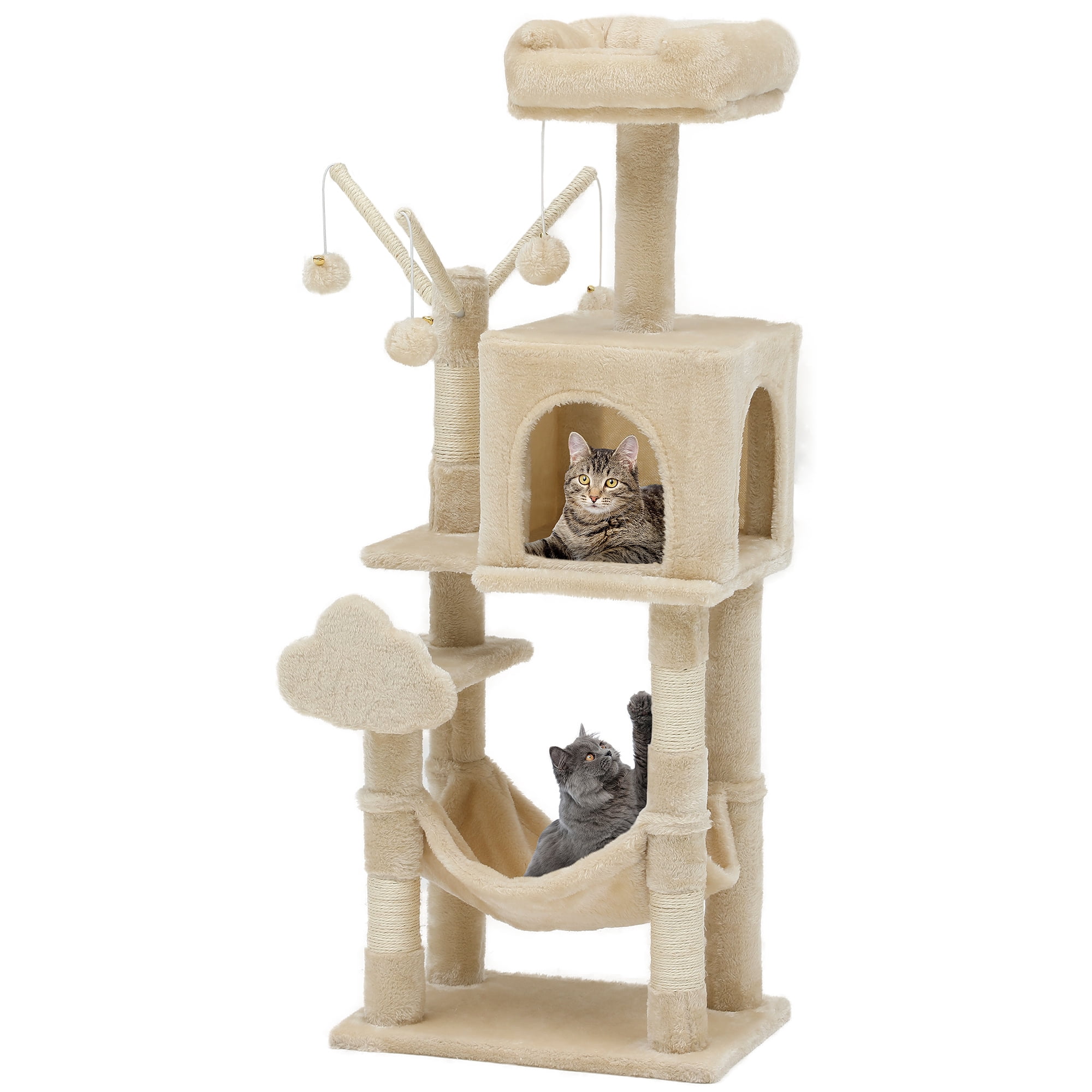 Uforic 44" Cat Tree Tower, with Scratch Posts, Condo, Hammock, Toys, Beige