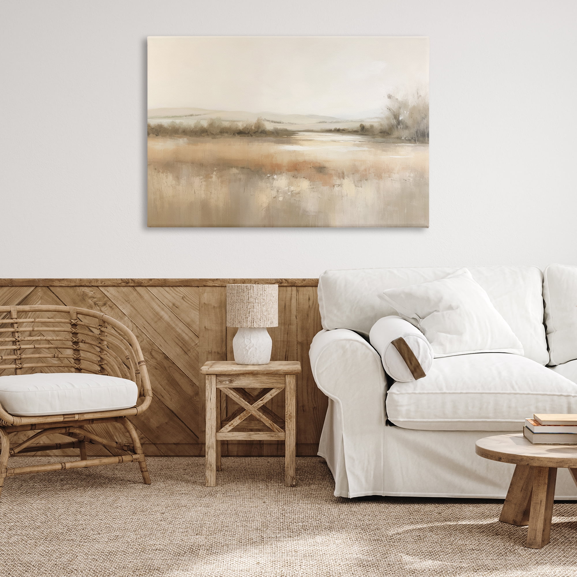 Stupell Industries Reflective Beige Countryside Landscape & Nature Painting Wrapped Canvas Art Print Wall Art, 45 x 30