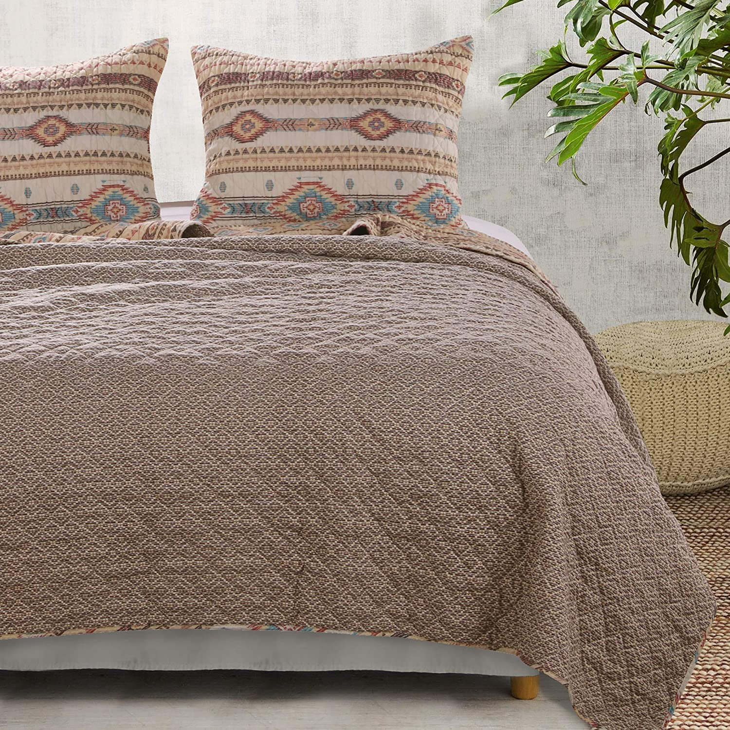 Barefoot Bungalow Phoenix 3-Piece Southwestern Tan Boho Quilt Sets, Queen