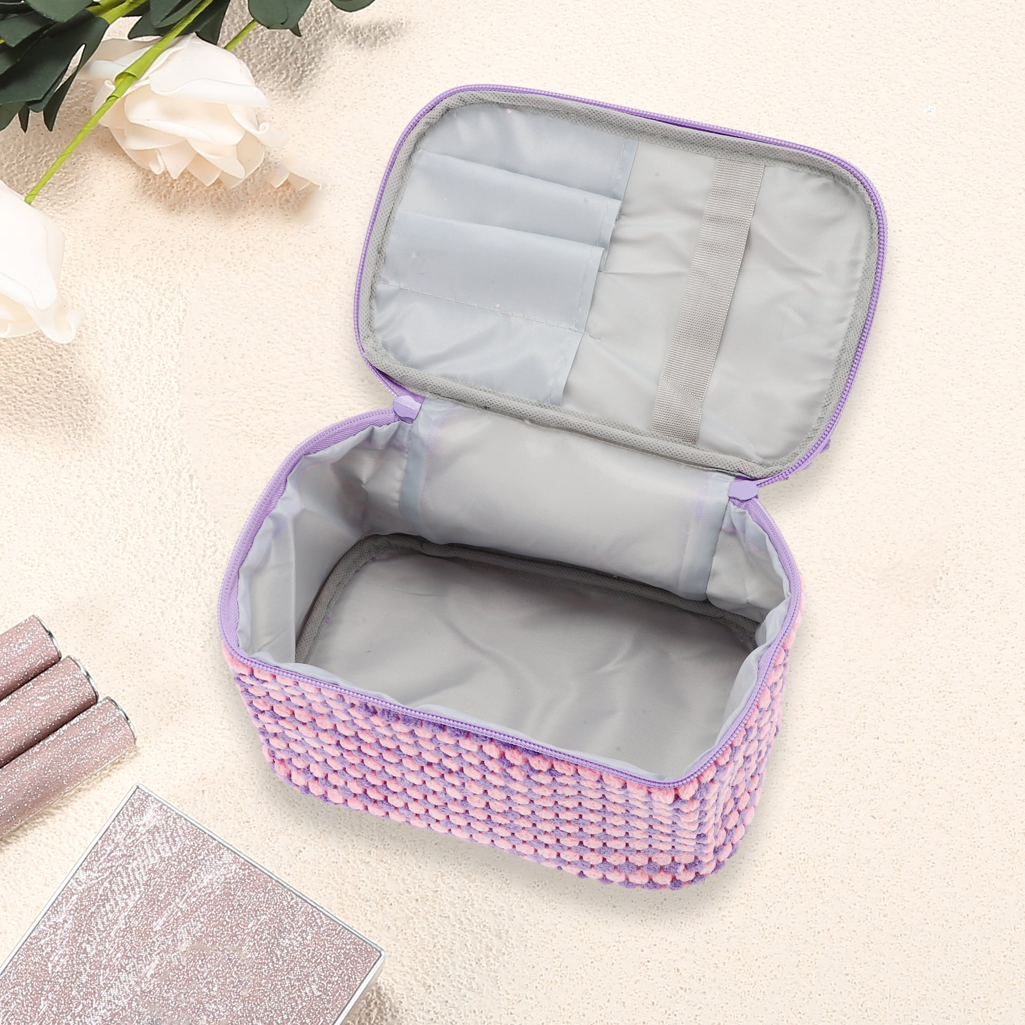 Unique Bargains 1Pc Women Plush Travel Storage Makeup Bag for Outdoor Activities Purple