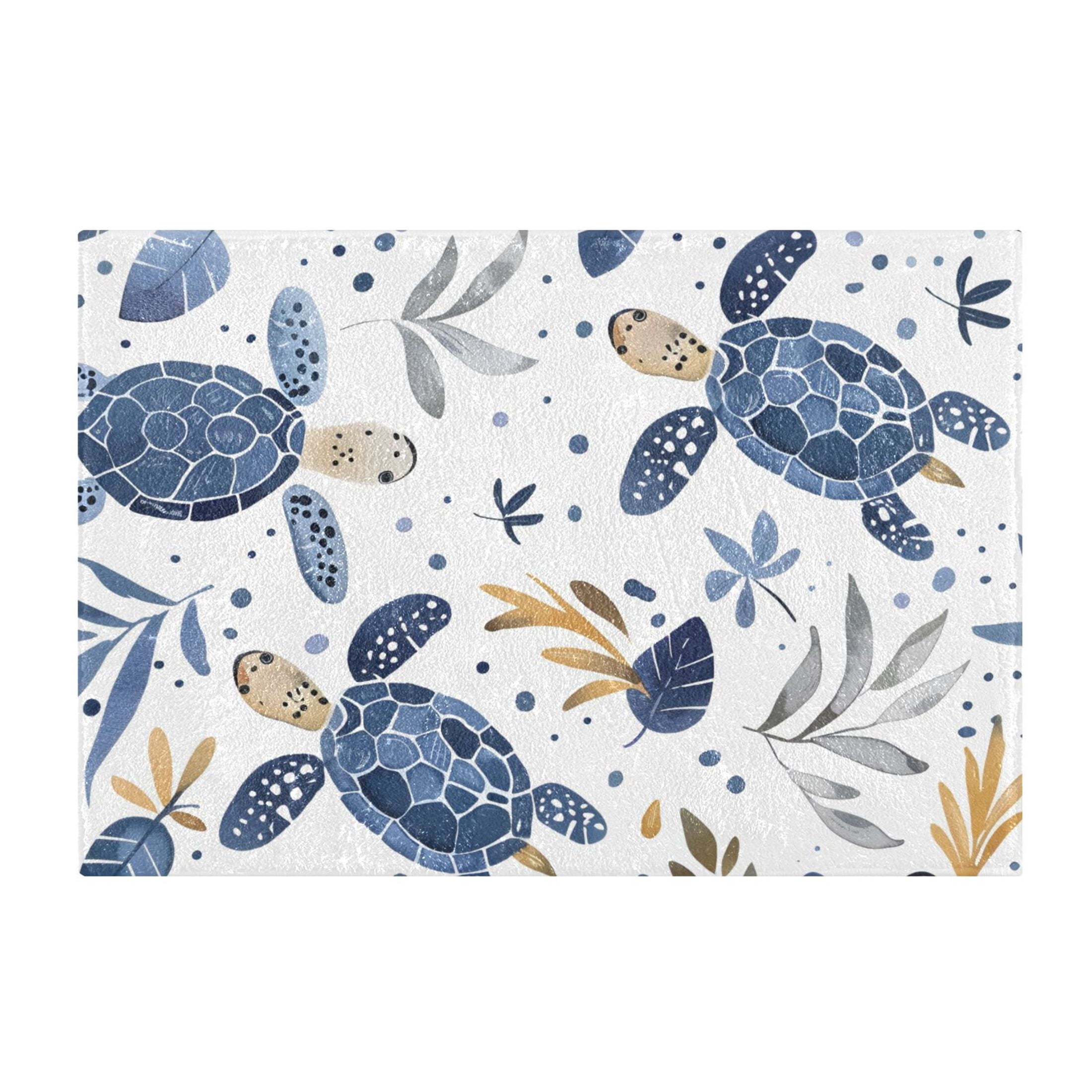 Toilet Rug Set Non-Slip Bathroom Rugs Soft Plush Machine Washable Contour Bath Mat Turtle with Seaweed 24x20/24x16