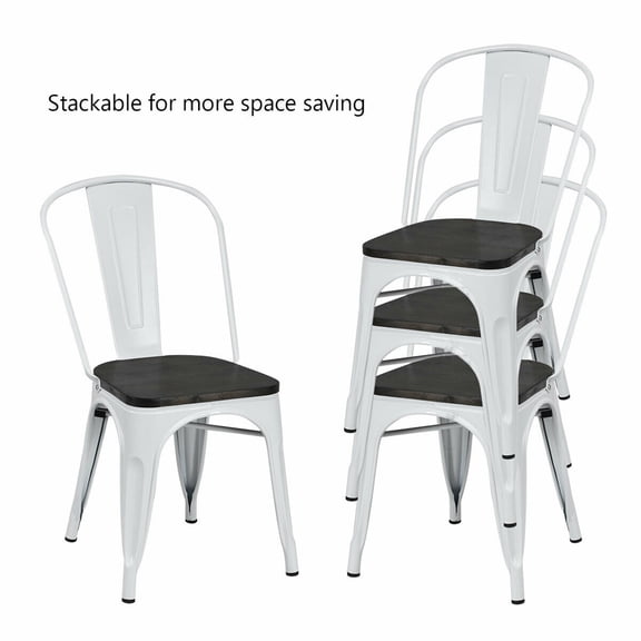 Gymax Set of 4 Wood Seat Stackable Cafe Bistro Metal Dining Side Chair