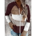 thumbnail image 5 of Woman Color Block Cardigan, Long Sleeve Drawstring Hoodie Hollow-out Sweater (Pink, Brown, Orange), 5 of 5