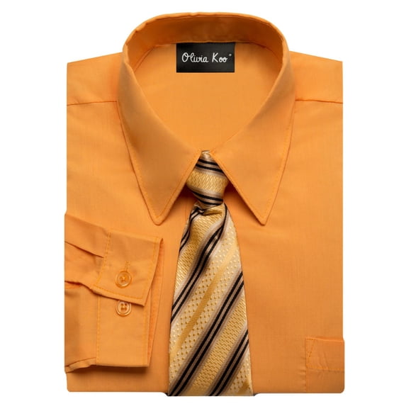OLIVIA KOO Boys Kids Long Sleeve Solid Color Dress Shirts With Matching Windsor Tie Set Pumpkin 14