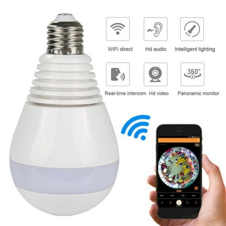 

HD 1080P 360° Panoramic Wireless IP Cameras Home Light Bulb WiFi 3D Vision Night Alarm Surveillance Camera Motion Detection Monitor IR LED Night Alarm for Home Baby Pet(128GB)
