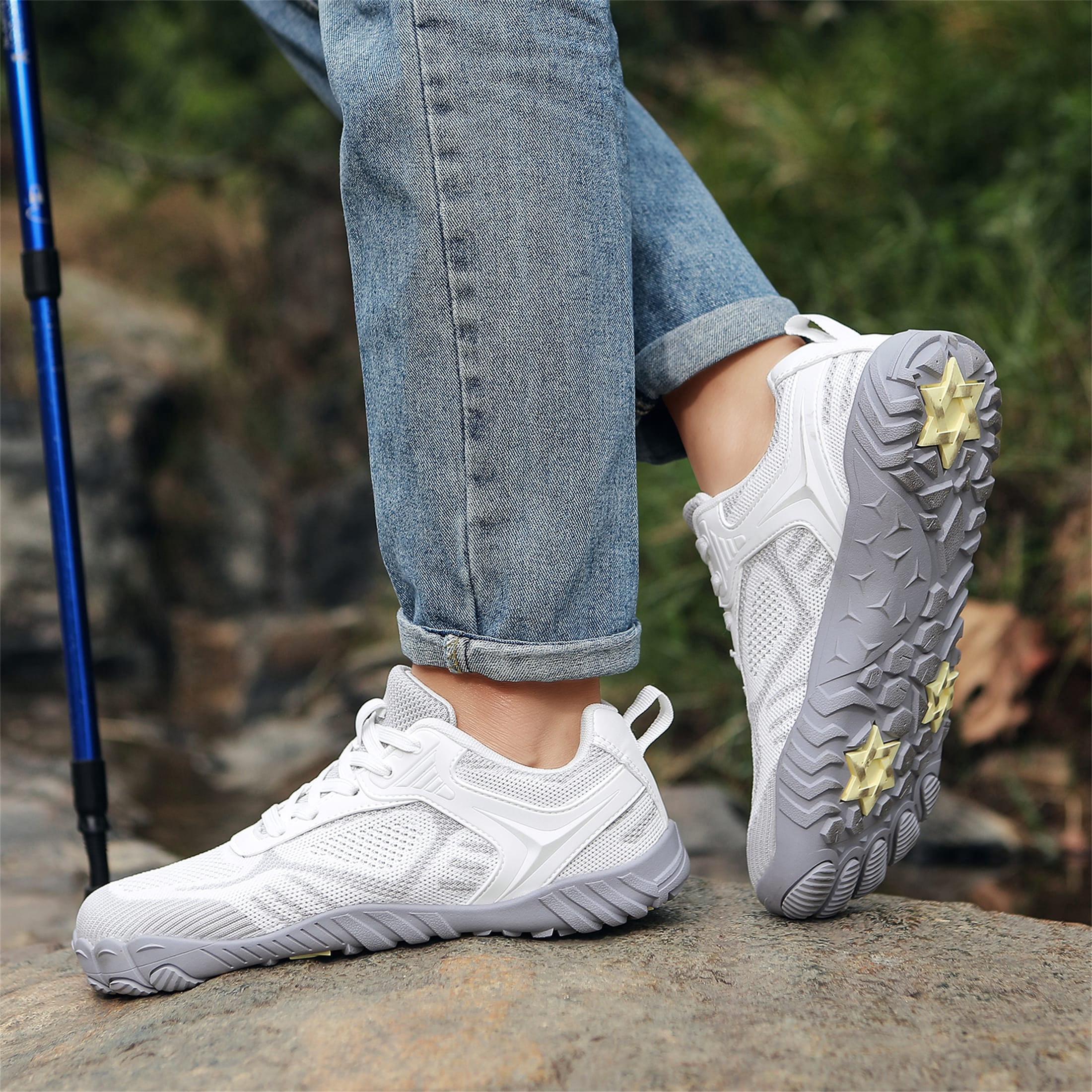 LASUDRAA Men Women Wide-Foot Barefoot Hiking Shoes, Lightweight Fly-Woven Trail Sneakers with Anti-Slip Sole for Walking & Fitness